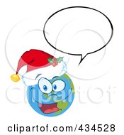 Poster, Art Print Of Christmas Earth Wearing A Santa Hat With A Word Balloon