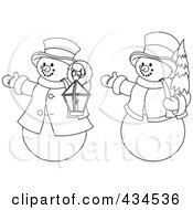Poster, Art Print Of Digital Collage Of Outlines Of Two Snowmen With A Christmas Tree And Lantern