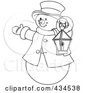 Poster, Art Print Of Outline Of A Snowman Holding A Lantern And Presenting