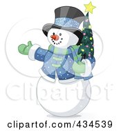 Poster, Art Print Of Snowman Wearing A Top Hat And Holding A Christmas Tree