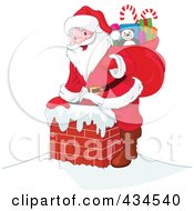 Poster, Art Print Of Santa Climbing Into A Brick Chimney With A Sack Full Of Toys