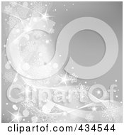 Poster, Art Print Of Silver Background Of Snowflake Waves And Sparkles