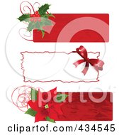 Digital Collage Of Three Christmas Holly Bow And Poinsettia Labels