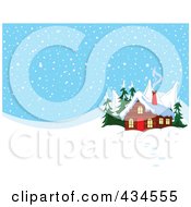 Poster, Art Print Of Smoke Rising From A Winter Cabins Chimney Against A Snowy Background