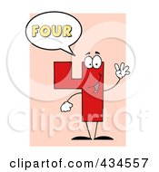 Poster, Art Print Of Number Four Character With A Word Balloon Over Pink