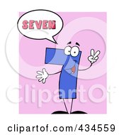 Royalty Free RF Clipart Illustration Of A Number Seven Character With A Word Balloon Over Pink