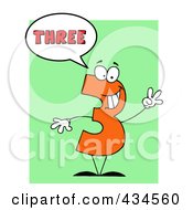 Poster, Art Print Of Number Three Character With A Word Balloon Over Green