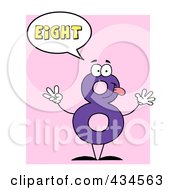 Poster, Art Print Of Number Eight Character With A Word Balloon Over Pink