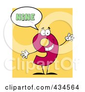 Poster, Art Print Of Number Nine Character With A Word Balloon Over Yellow