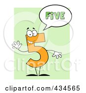 Royalty Free RF Clipart Illustration Of A Number Five Character With A Word Balloon Over Green