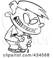 Royalty Free RF Clipart Illustration Of A Line Art Design Of An Evil Boy Holding A Water Balloon by toonaday