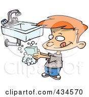 Royalty Free RF Clipart Illustration Of A Line Art Design Of A Boy Washing His Hands With Soap
