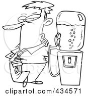 Line Art Design Of A Businessman Sucking Water From A Water Cooler With A Tube