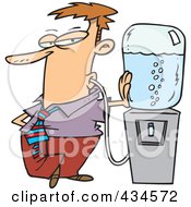 Businessman Sucking Water From A Water Cooler With A Tube