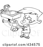 Line Art Design Of A Boy Washing His Hands With Soap