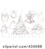 Digital Collage Of Sketched Christmas Doodles