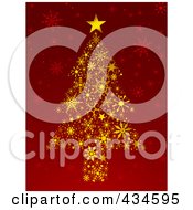 Poster, Art Print Of Gold Snowflake Christmas Tree On Red