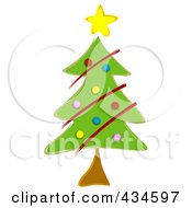 Poster, Art Print Of Christmas Tree Adorned In Red Garland And Colorful Baubles