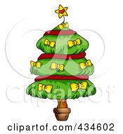 Poster, Art Print Of Plump Christmas Tree With Red Garland And Yellow Bows