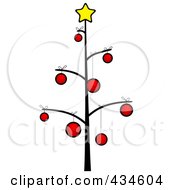 Royalty Free RF Clipart Illustration Of A Scrawny Christmas Tree With Red Baubles And A Yellow Star