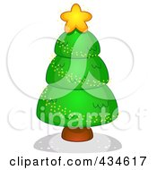 Royalty Free RF Clipart Illustration Of A Plump Green Christmas Tree With Yellow Garland