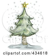 Royalty Free RF Clipart Illustration Of A Sketched Christmas Tree In The Snow