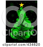 Poster, Art Print Of Green Splash Christmas Tree On Black With Snowflakes