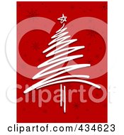 Poster, Art Print Of White Scribble Christmas Tree On Red Snowflake Pattern