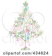 Royalty Free RF Clipart Illustration Of A Wire Swirl Christmas Tree With Star Ornaments