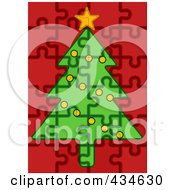Royalty Free RF Clipart Illustration Of A Puzzle Christmas Tree With Red Garland On Red
