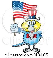 Patriotic Uncle Sam Budgie Waving An American Flag On Independence Day
