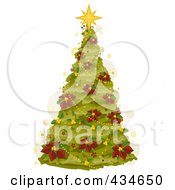 Royalty Free RF Clipart Illustration Of A Poinsettia Adorned Christmas Tree