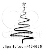 Royalty Free RF Clipart Illustration Of A Black Scribble Christmas Tree With Gray Stars And Sparkles