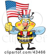 Poster, Art Print Of Patriotic Uncle Sam Bee Waving An American Flag On Independence Day