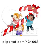 Poster, Art Print Of Diverse Christmas Kids Playing On A Giant Candy Cane