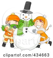 Poster, Art Print Of Boy And Girl Hugging A Snowman