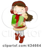 Royalty Free RF Clipart Illustration Of A Happy Christmas Girl Carrying A Gift