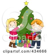 Poster, Art Print Of Christmas Kids Decorating A Christmas Tree