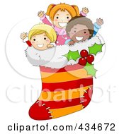 Poster, Art Print Of Diverse Christmas Kids In A Stocking