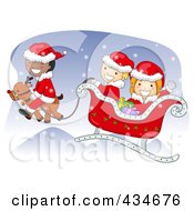 Poster, Art Print Of Diverse Christmas Kids Flying In Santas Sleigh