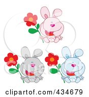 Royalty Free RF Clipart Illustration Of A Digital Collage Of Three Rabbits With Flowers