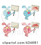 Royalty Free RF Clipart Illustration Of A Digital Collage Of Four Easter Rabbits And Signs