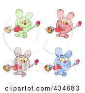 Royalty Free RF Clipart Illustration Of A Digital Collage Of Four Bunnies With Easter Eggs