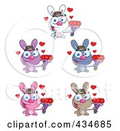 Royalty Free RF Clipart Illustration Of A Digital Collage Of Five Rabbits With Flowers