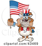 Poster, Art Print Of Patriotic Uncle Sam Bulldog Waving An American Flag On Independence Day