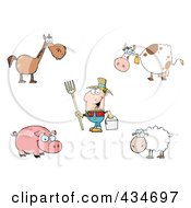Poster, Art Print Of Digital Collage Of Farm Animals And A Farmer