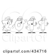 Royalty Free RF Clipart Illustration Of Outlined 2011 New Year Characters Wearing Santa Hats