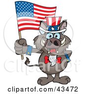 Clipart Illustration Of A Patriotic Uncle Sam Boar Waving An American Flag On Independence Day by Dennis Holmes Designs