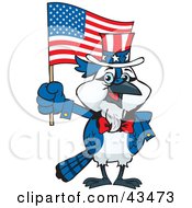 Poster, Art Print Of Patriotic Uncle Sam Blue Jay Waving An American Flag On Independence Day