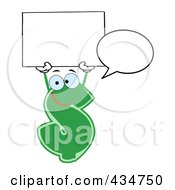 Royalty Free RF Clipart Illustration Of A Dollar Currency Character With A Word Balloon And Blank Sign by Hit Toon